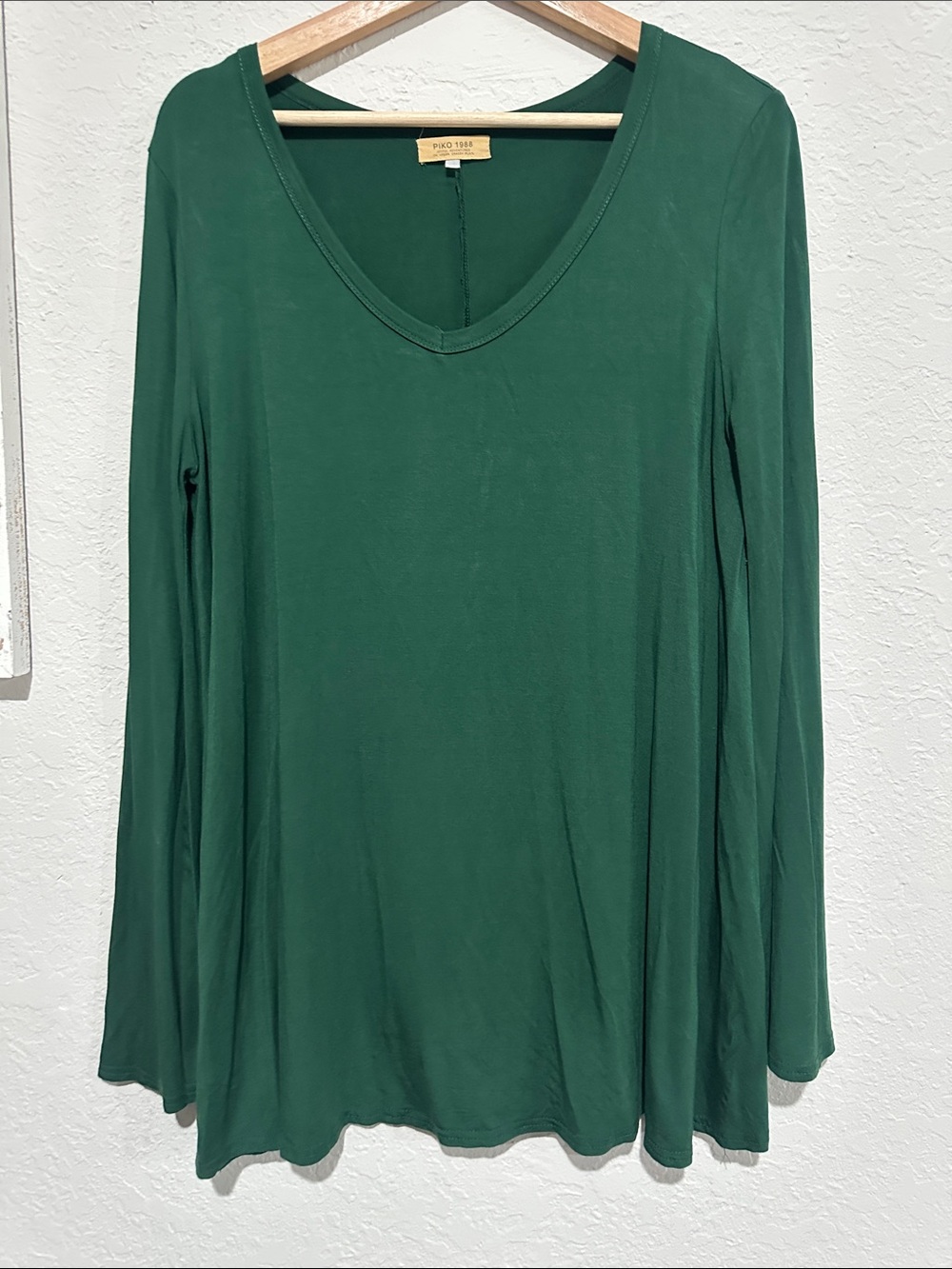 Piko 1988 Deep Green V-Neck Long Sleeve Top